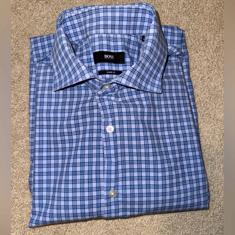 BOSS Blue Checkered Men's Shirt